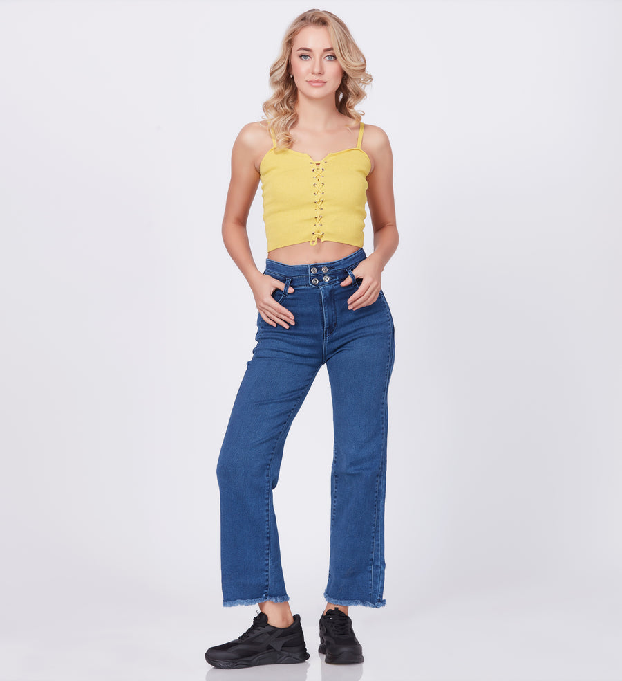 Blum Denim Women's (1497) Blue Straight Fit High Waist: Stretchable Knitted Denim Jeans for Effortless Style