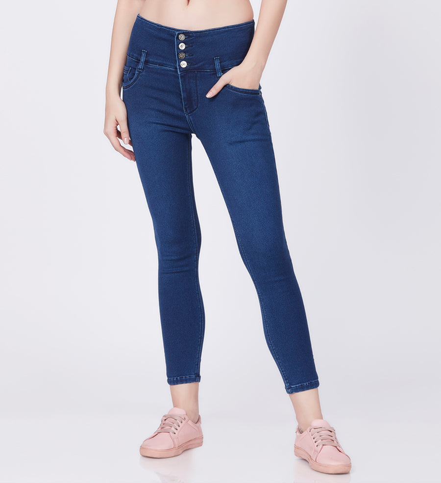 Blum Denim Women's (1963) Dark Blue Skinny/Pencil Fit High Waist Ankle-Length Stretchable Knitted Jeans: Effortless Style for Every Occasion