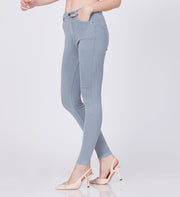 Blum Denim Women's (1829) Ice Blue Full-Length Skinny/Pencil Fit High-Waist Single Button Stretchable Knitted Denim Jeans: Elevate Your Everyday Elegance