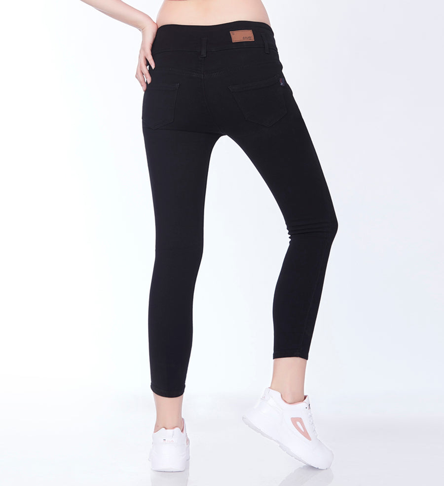 Blum Denim Women's (1920) Black High-Waist Skinny Fit Ankle-Length Knitted Jeans: Stylish Pencil Fit with Stretchable Comfort