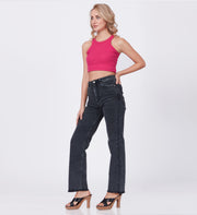 Blum Denim Women's (1824) Black Straight Fit High Waist: Stretchable Knitted Denim Jeans for Effortless Style