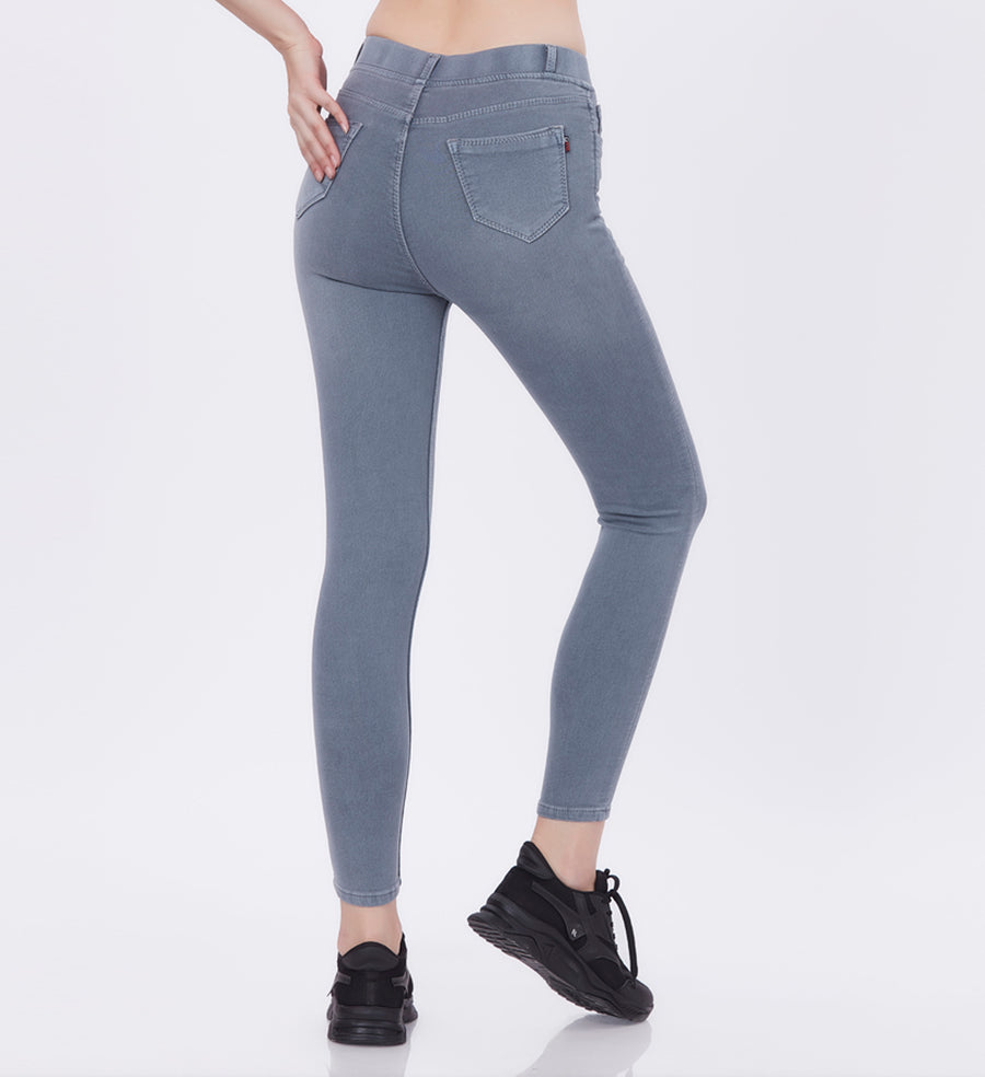 Blum Denim Women's (1769) Grey Jeggings: High-Waist Skinny/Pencil Fit, Ankle Length, Stretchable Knitted Denim Jeans for Effortless Style