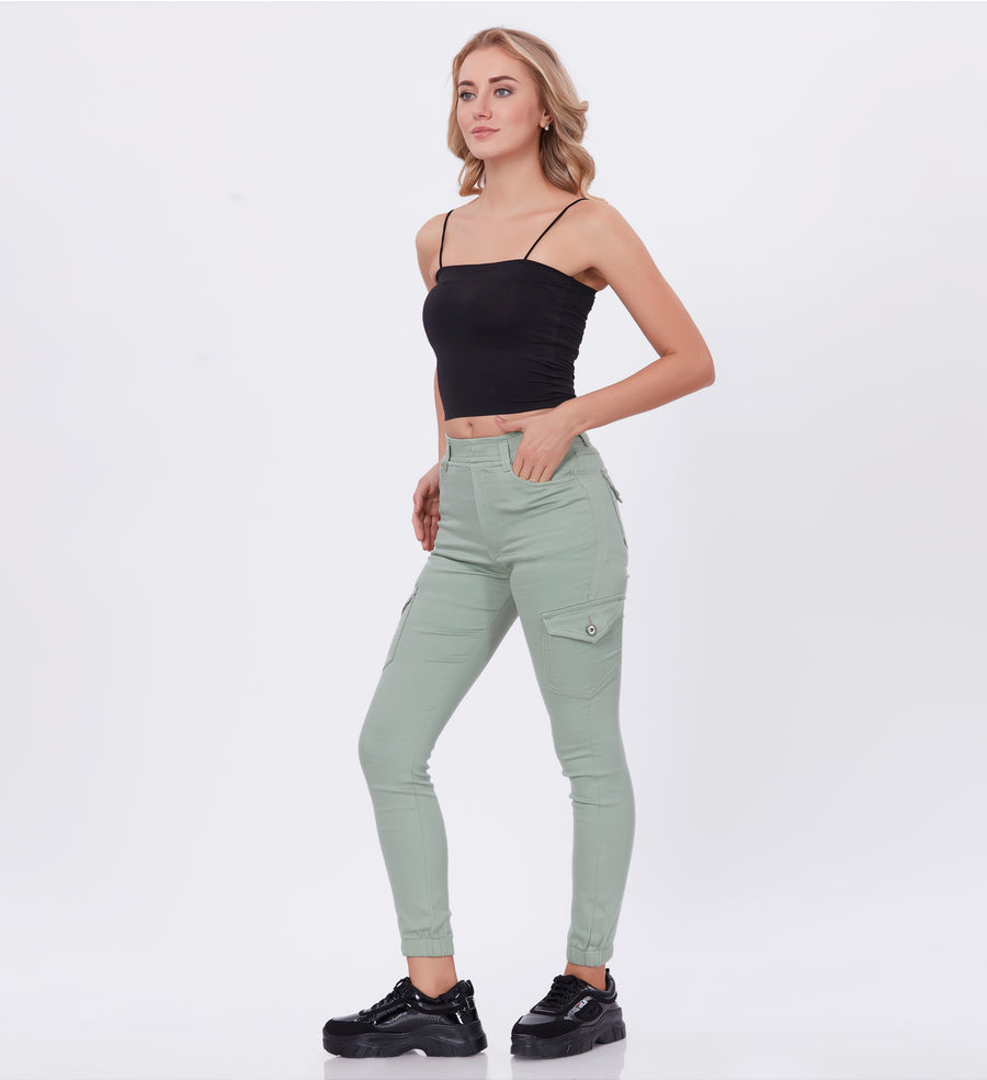 Blum Denim Women's (1612) Pista Skinny Fit High-Waist Cargo/Joggers: Ankle-Length Stretchable Knitted Denim Jeans for Effortless Style