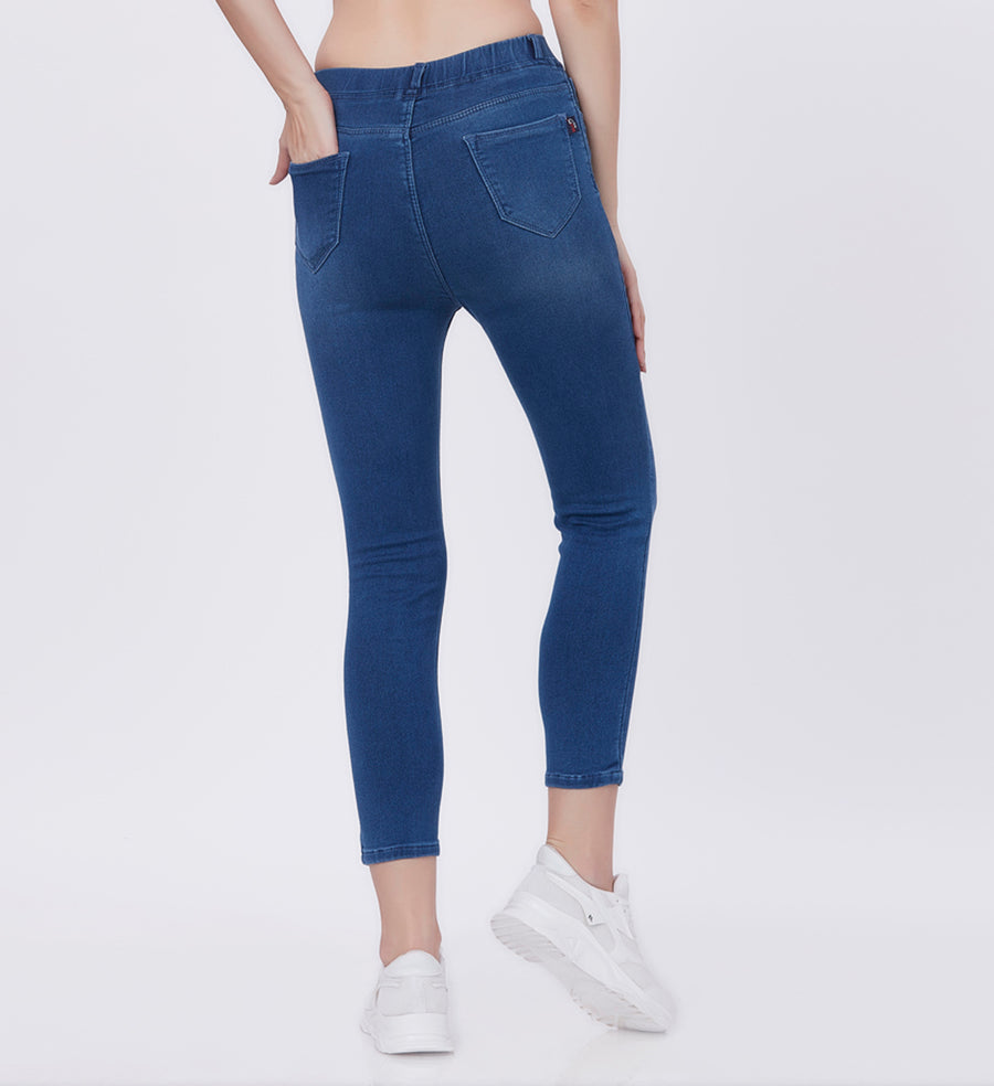 Blum Denim Women's (1769) Dark Blue Jeggings: High-Waist Skinny/Pencil Fit, Ankle Length, Stretchable Knitted Denim Jeggings for Effortless Style