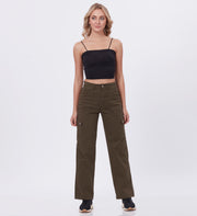 Blum Denim Women's (2603) Green Straight Fit High-Waist Cargo: Stretchable Knitted Denim Jeans for Effortless Style