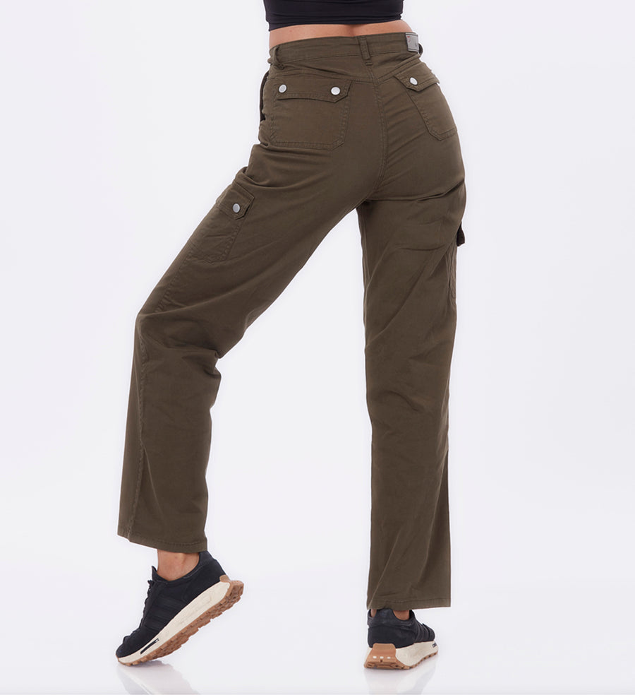 Blum Denim Women's (2603) Green Straight Fit High-Waist Cargo: Stretchable Knitted Denim Jeans for Effortless Style