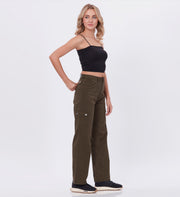 Blum Denim Women's (2603) Green Straight Fit High-Waist Cargo: Stretchable Knitted Denim Jeans for Effortless Style