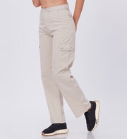 Blum Denim Women's (2603) Beige Straight Fit High-Waist Cargo: Stretchable Knitted Denim Jeans for Effortless Style