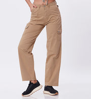 Blum Denim Women's (2603) Khaki Straight Fit High-Waist Cargo: Stretchable Knitted Denim Jeans for Effortless Style