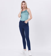 Blum Denim Women's (1829) Dark Blue Full-Length Skinny/Pencil Fit High-Waist Single Button Stretchable Knitted Denim Jeans: Elevate Your Everyday Elegance
