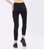 Blum Denim Women's (1612) Black Skinny Fit High-Waist Cargo/Joggers: Ankle-Length Stretchable Knitted Denim Jeans for Effortless Style