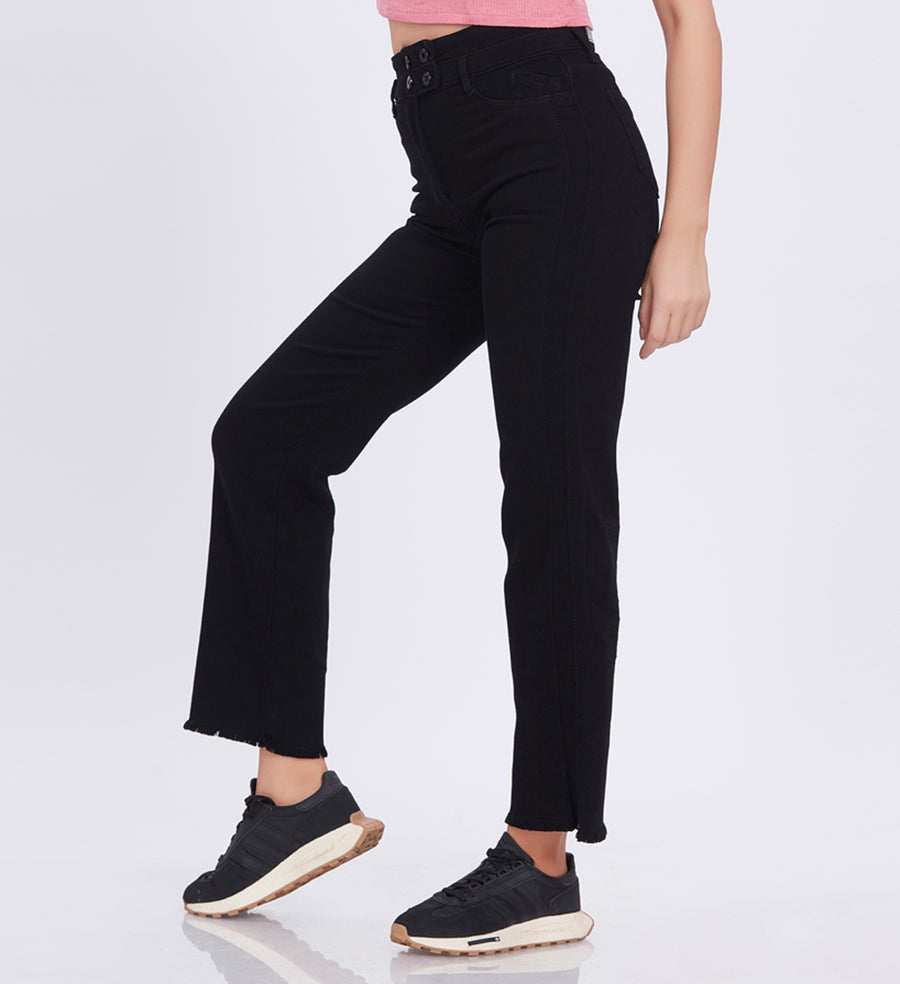Blum Denim Women's (1497) Black Straight Fit High Waist: Stretchable Knitted Denim Jeans for Effortless Style