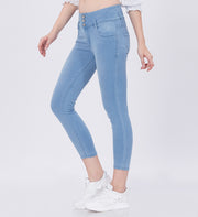 Blum Denim Women's (1920) Ice Blue High-Waist Skinny Fit Ankle-Length Knitted Jeans: Stylish Pencil Fit with Stretchable Comfort
