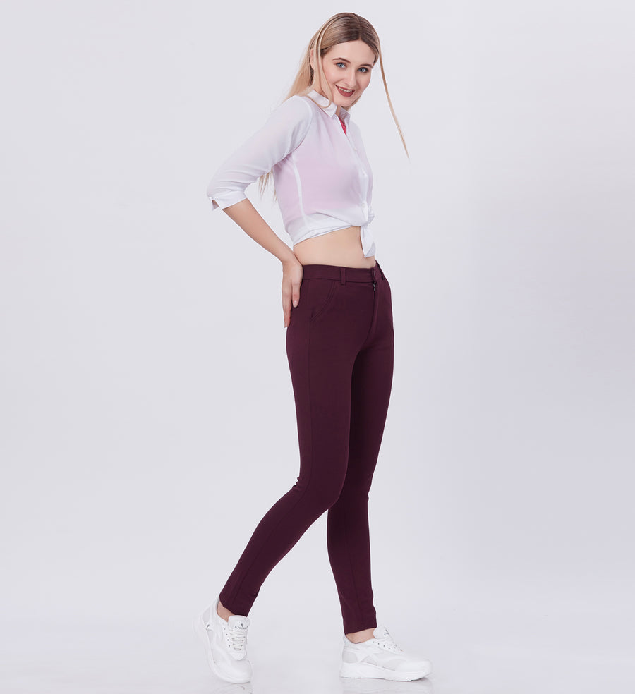 Blum Women's (1783) Wine Four Way Roma Stretchable Formal Trousers: Elevate Your Professional Style