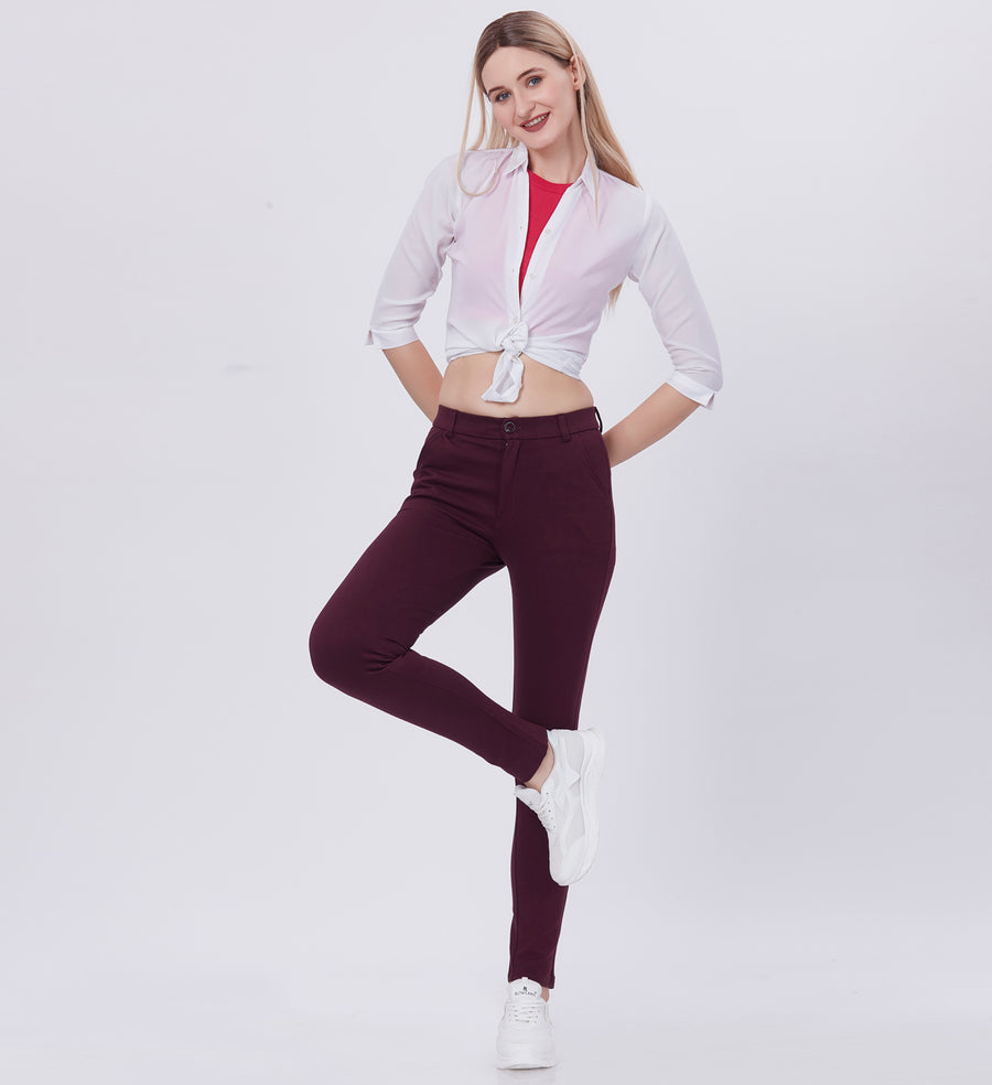 Blum Women's (1783) Wine Four Way Roma Stretchable Formal Trousers: Elevate Your Professional Style