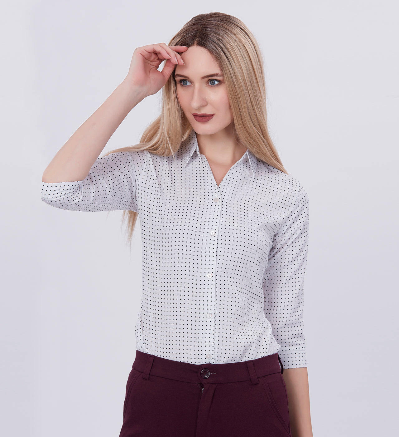 Blum Denim Women's (1003) White Formal Shirt with Shirt Collar, 3/4 Sleeves, in Inbox Fabric