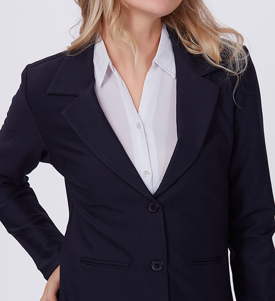 Blum Denim Women's (1315) Navy Blue Regular Fit Single Breasted Double Button Notch Collar Blazer