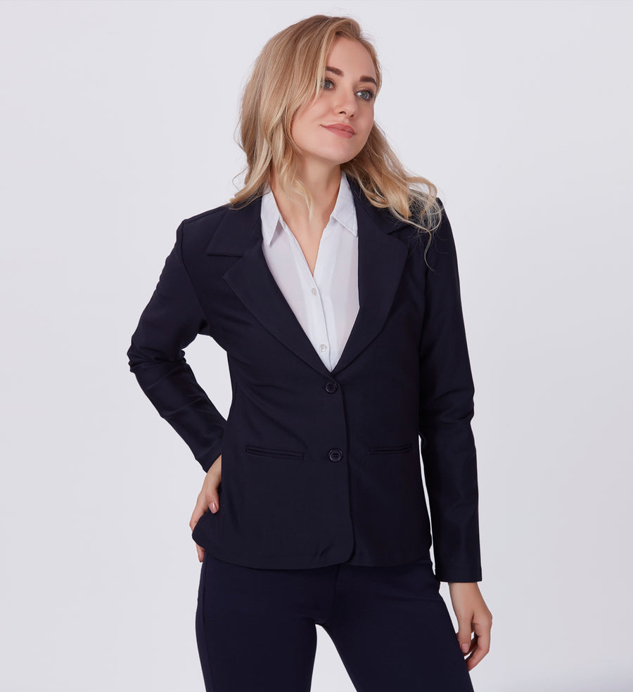 Blum Denim Women's (1315) Navy Blue Regular Fit Single Breasted Double Button Notch Collar Blazer