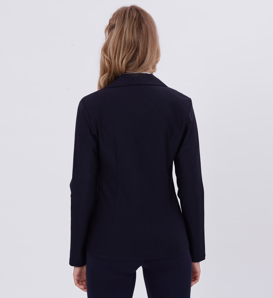 Blum Denim Women's (1315) Navy Blue Regular Fit Single Breasted Double Button Notch Collar Blazer