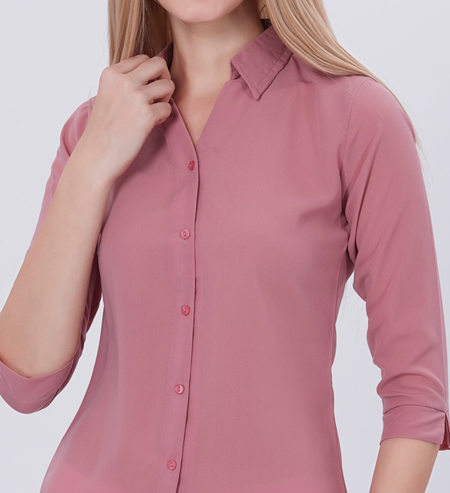 Blum Denim Women's (1001) Light Pink Formal Shirt with Shirt Collar, 3/4 Sleeves, in Pink Maska Killer Fabric