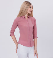 Blum Denim Women's (1001) Light Pink Formal Shirt with Shirt Collar, 3/4 Sleeves, in Pink Maska Killer Fabric