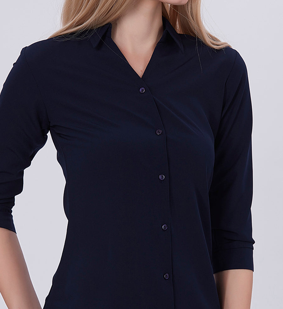 Blum Denim Women's (1001) Navy Blue Formal Shirt with Shirt Collar, 3/4 Sleeves, in Navy Blue Maska Killer Fabric