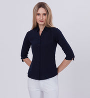 Blum Denim Women's (1001) Navy Blue Formal Shirt with Shirt Collar, 3/4 Sleeves, in Navy Blue Maska Killer Fabric