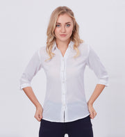 Blum Denim Women's (1001) White Formal Shirt with Shirt Collar, 3/4 Sleeves, in White Maska Killer Fabric