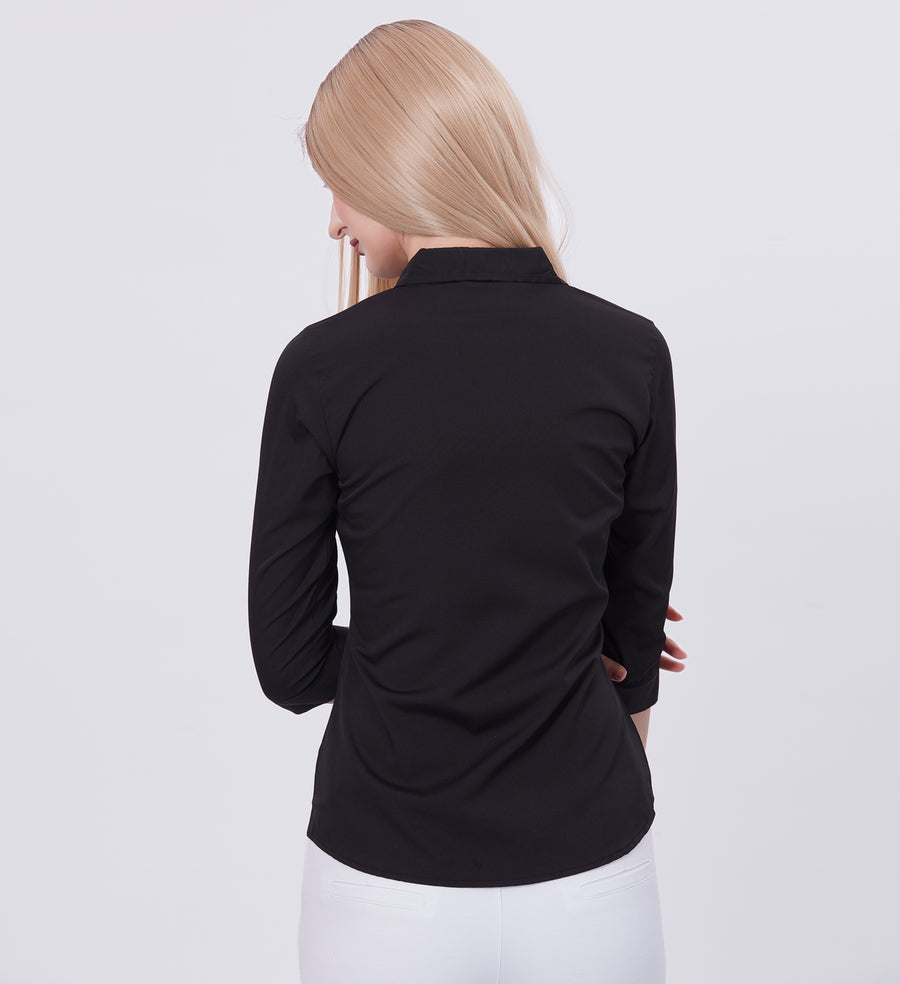 Blum Denim Women's (1003) Black Formal Shirt with Shirt Collar, 3/4 Sleeves, in Inbox Fabric