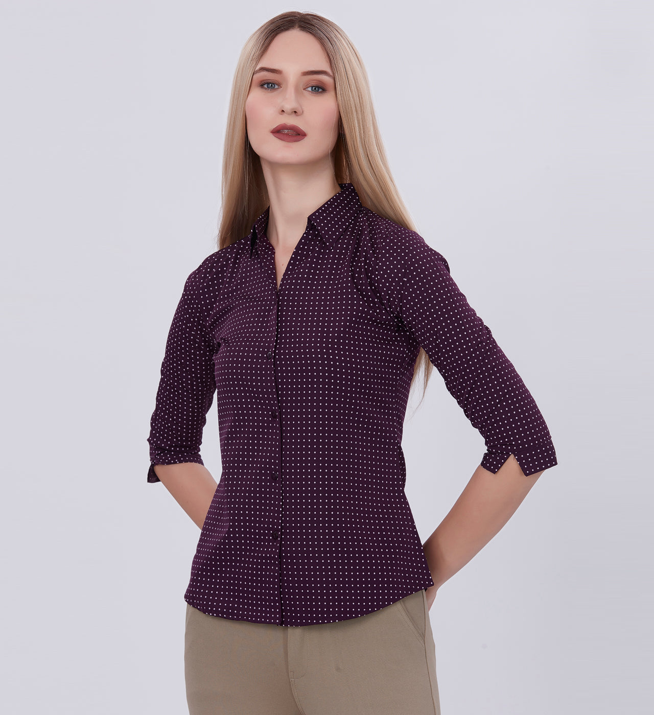 Blum Denim Women's (1003) Navy Blue Formal Shirt with Shirt Collar, 3/4 Sleeves, in Inbox Fabric