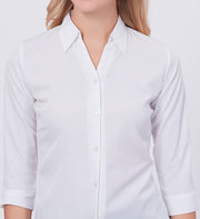 Blum Denim Women's (1002) White Formal Shirt with Shirt Collar, 3/4 Sleeves, in White Inbox Fabric
