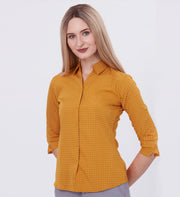 Blum Denim Women's (1003) Orange Formal Shirt with Shirt Collar, 3/4 Sleeves, in Inbox Fabric