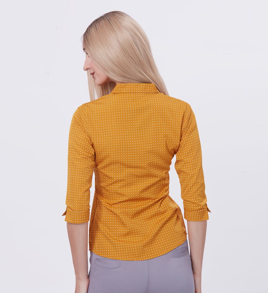 Blum Denim Women's (1003) Orange Formal Shirt with Shirt Collar, 3/4 Sleeves, in Inbox Fabric